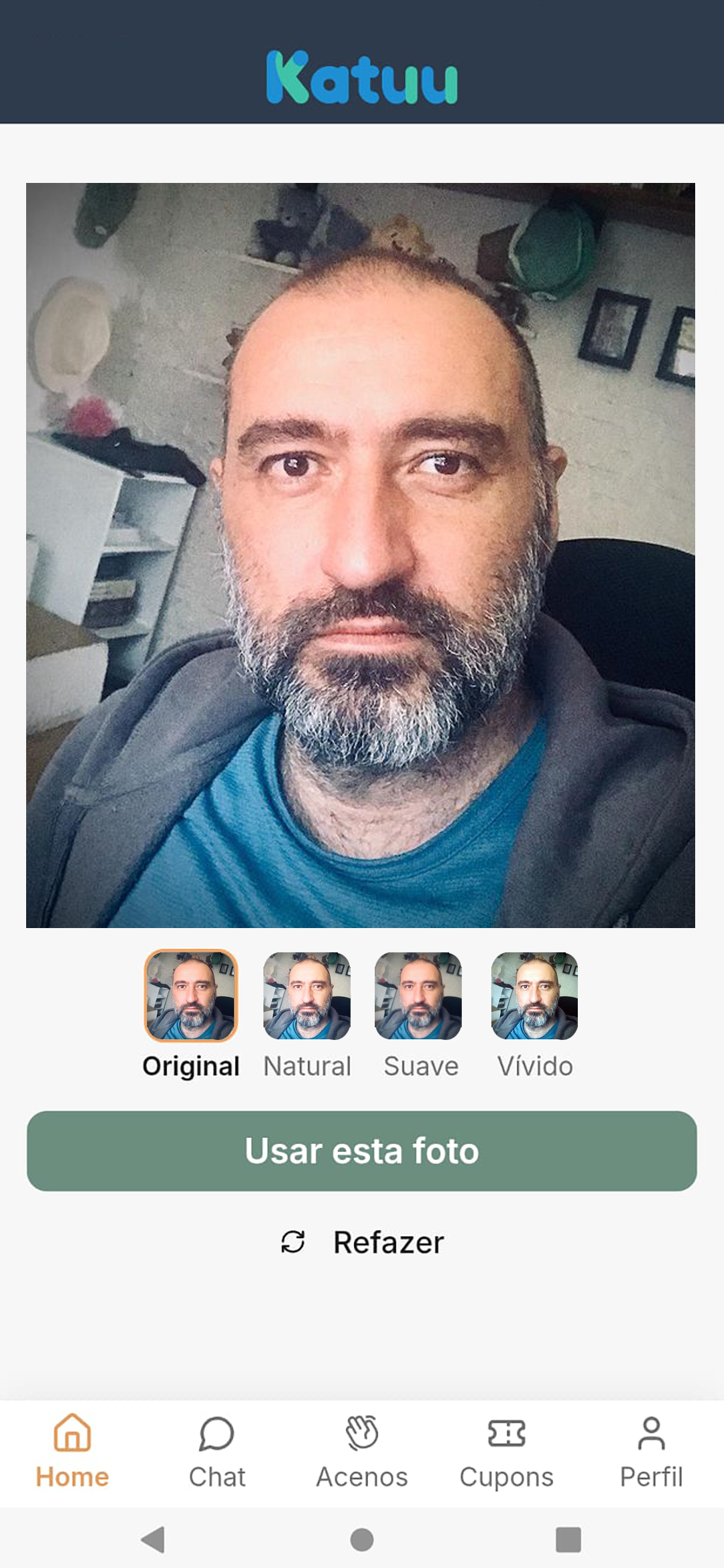 Tela de confirmação de presença do app Katuu